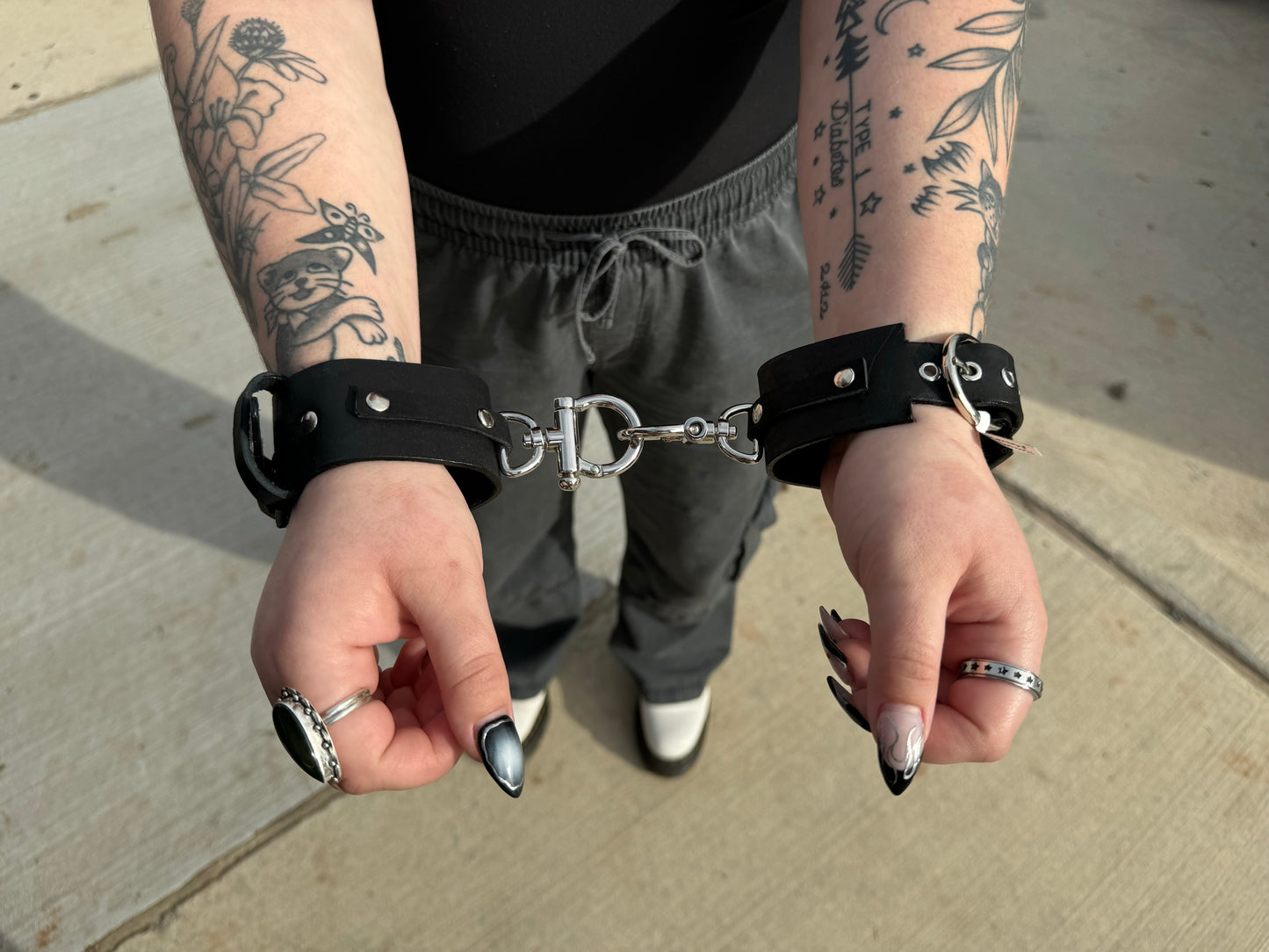 Black Leather Handcuffs